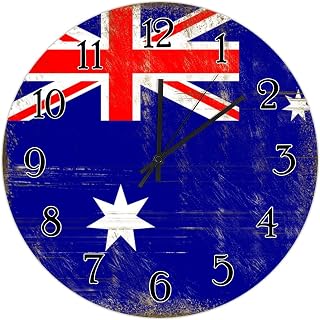 Australia Wood Clock Australia Flag Retro Rustic Style Art Clocks National Flag Country Souvenir Clocks Battery Operated Silent Round Clock for Laundry Room Bedroom 12inch Housewarming Gift