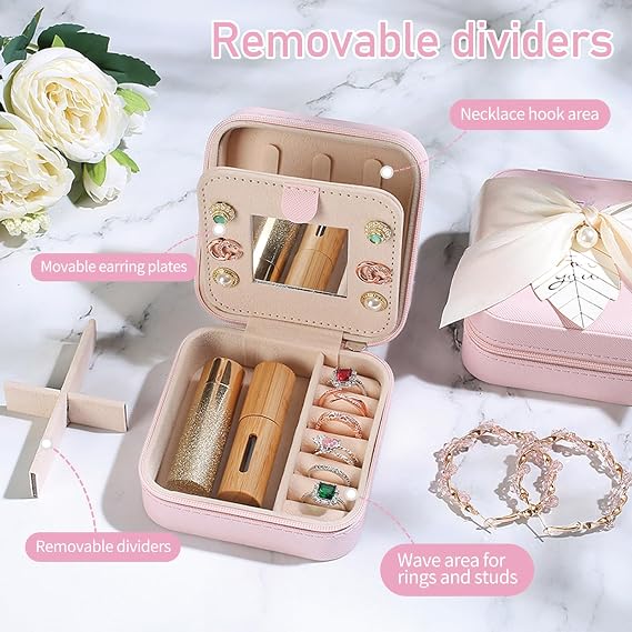 AYGXU Jewelry Box Organizer, Bridesmaid Gifts, Birthday Gifts for Women, Personalized Jewelry Box for Teen Girls, Travel Jewelry Case Organizer - Pink No Letters