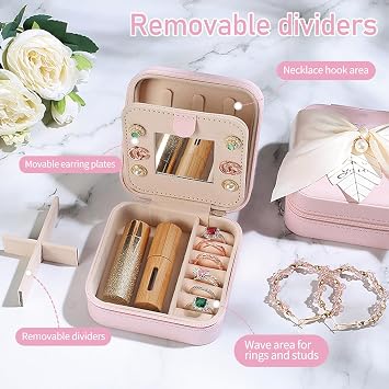AYGXU Jewelry Box Organizer, Bridesmaid Gifts, Birthday Gifts for Women, Personalized Jewelry Box for Teen Girls, Travel Jewelry Case Organizer - Pink No Letters