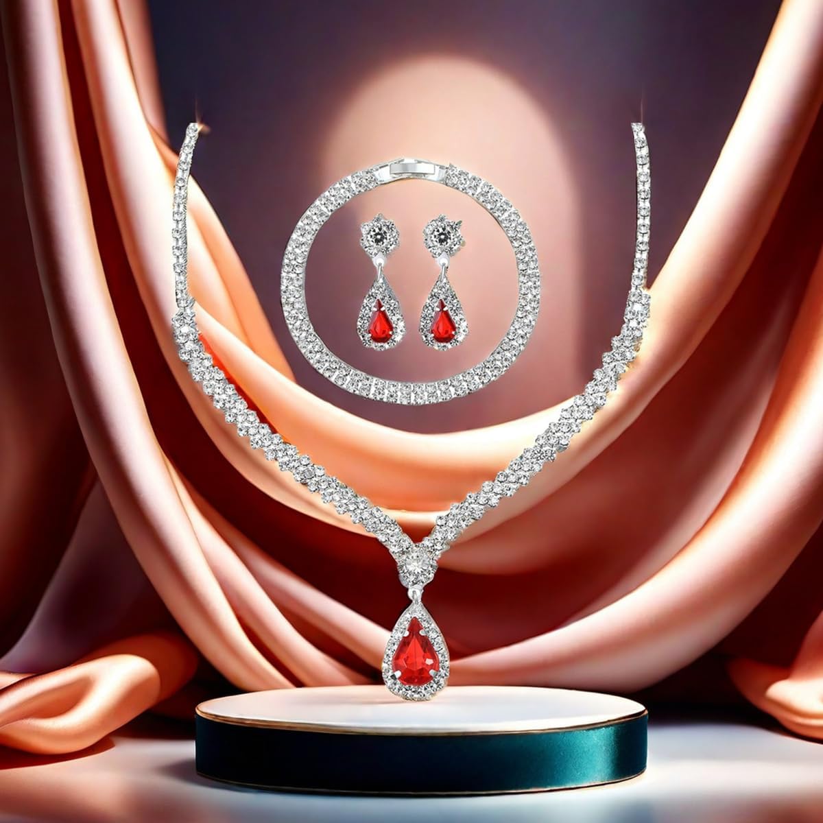 Silver Prom Jewelry Sets for Women Elegant Silver Crystal Wedding Necklace Earrings Bracelet Jewelry Set for Women Costume Party Bride Bridesmaid Wedding Prom Jewelry Gifts - Image 5