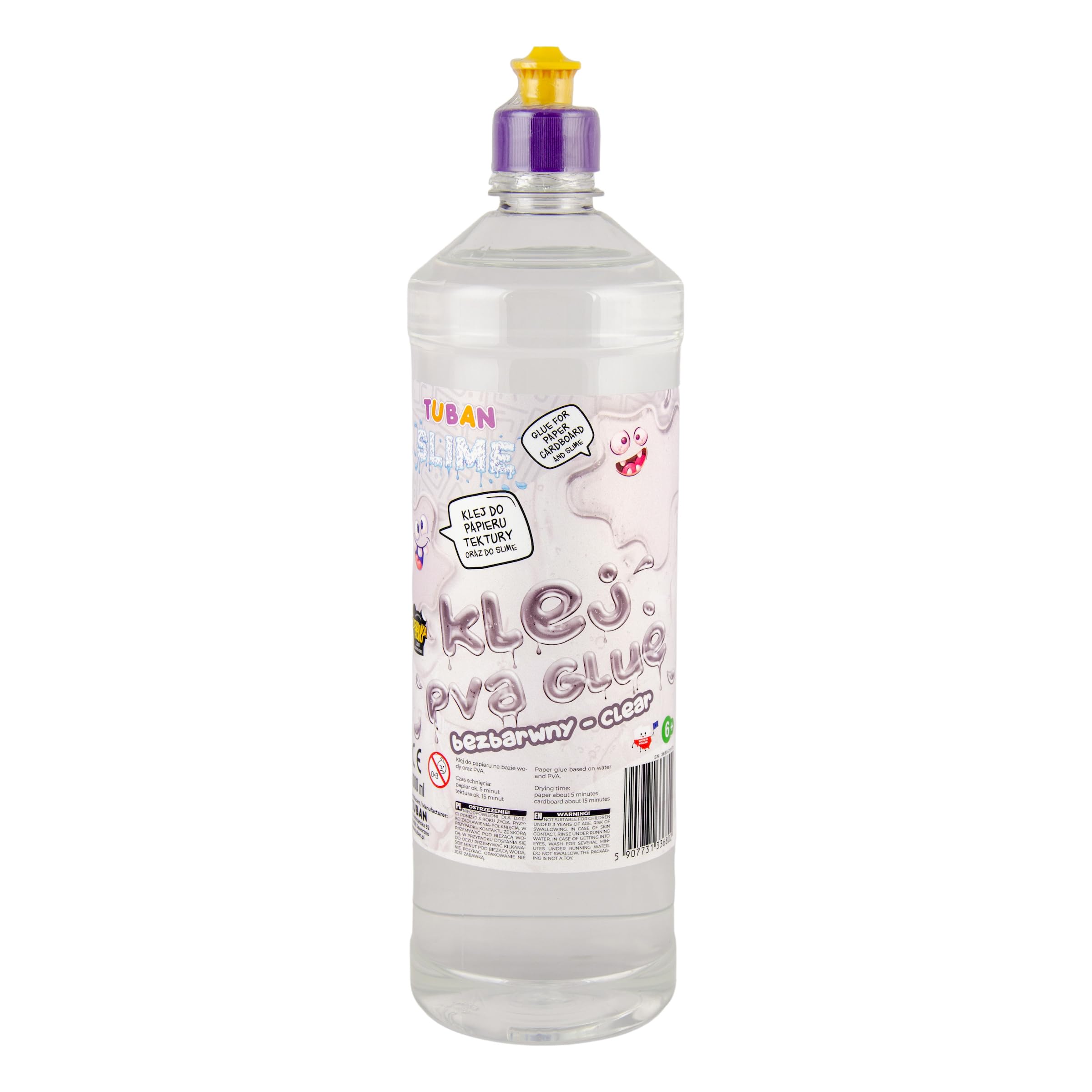 TUBAN Przezroczysty klej PVA – Do kartonu i papieru – Idealny do slime – Klej biurowy – Uniwersalny – Bezpieczny do szkoły – Bez toksyn – Duże opakowanie – 1000 ml