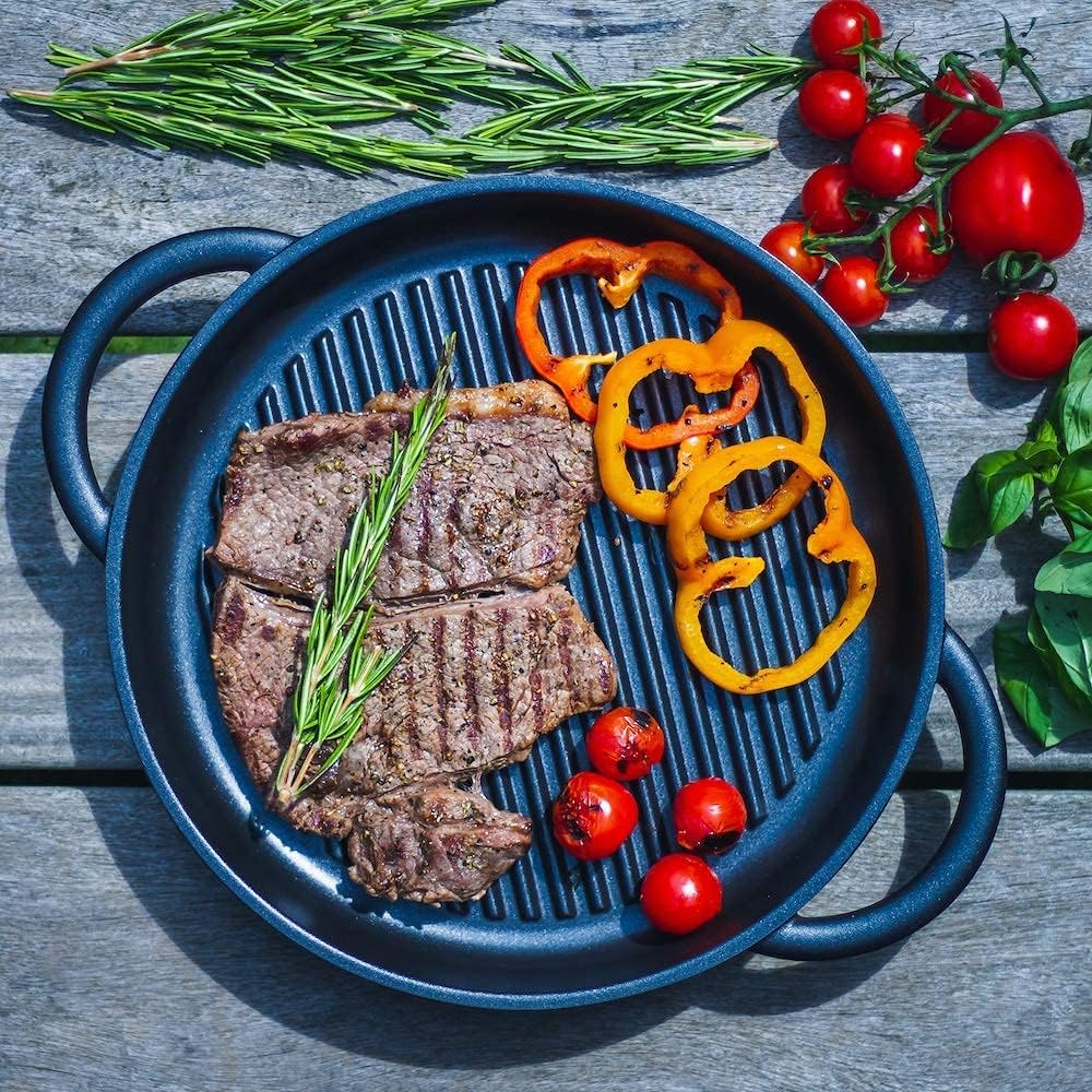 Jean Patrique The Whatever Pan - Cast Aluminium Griddle Pan with Glass Lid | 10.6" Diameter, Induction Compatible, Non-Stick : Home & Kitchen