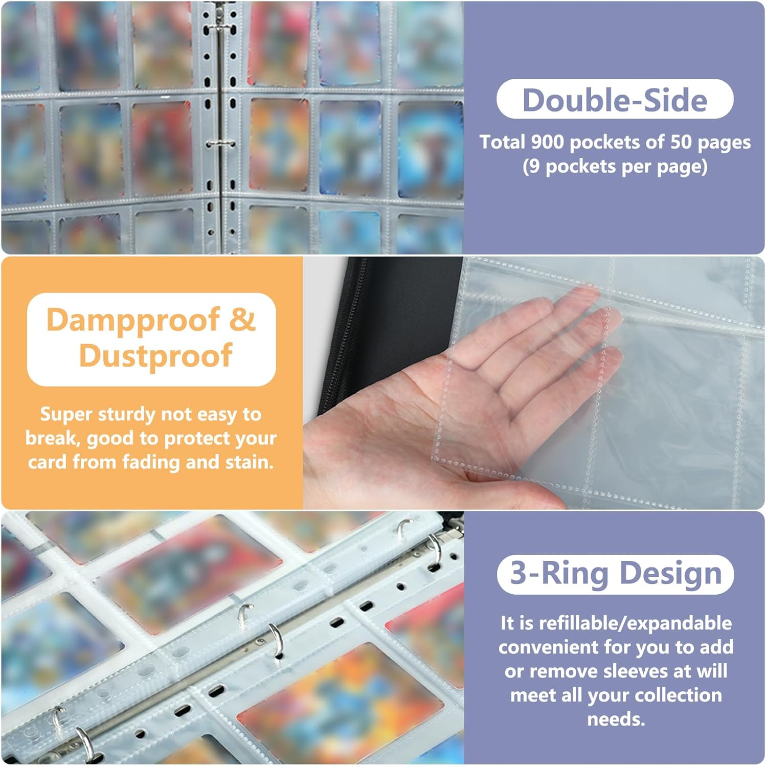Card Binder Holder Organizer - Double Sided Holds 900 Pockets Trading/Gaming Cards, Portable Water-Resistant Storage Case for Collectors(Ice-Fire Dragon)