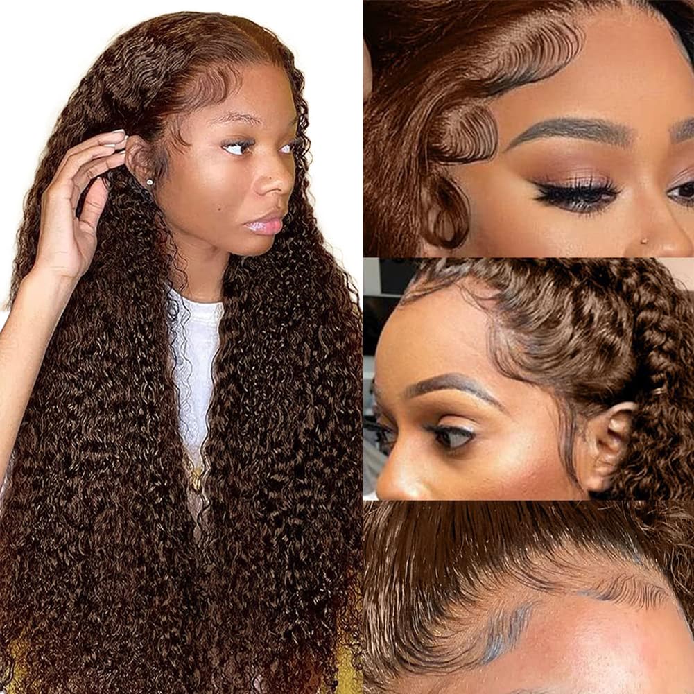 Brown Deep Curly Human Hair Lace Front Wigs 13×4 HD Lace Front Wigs