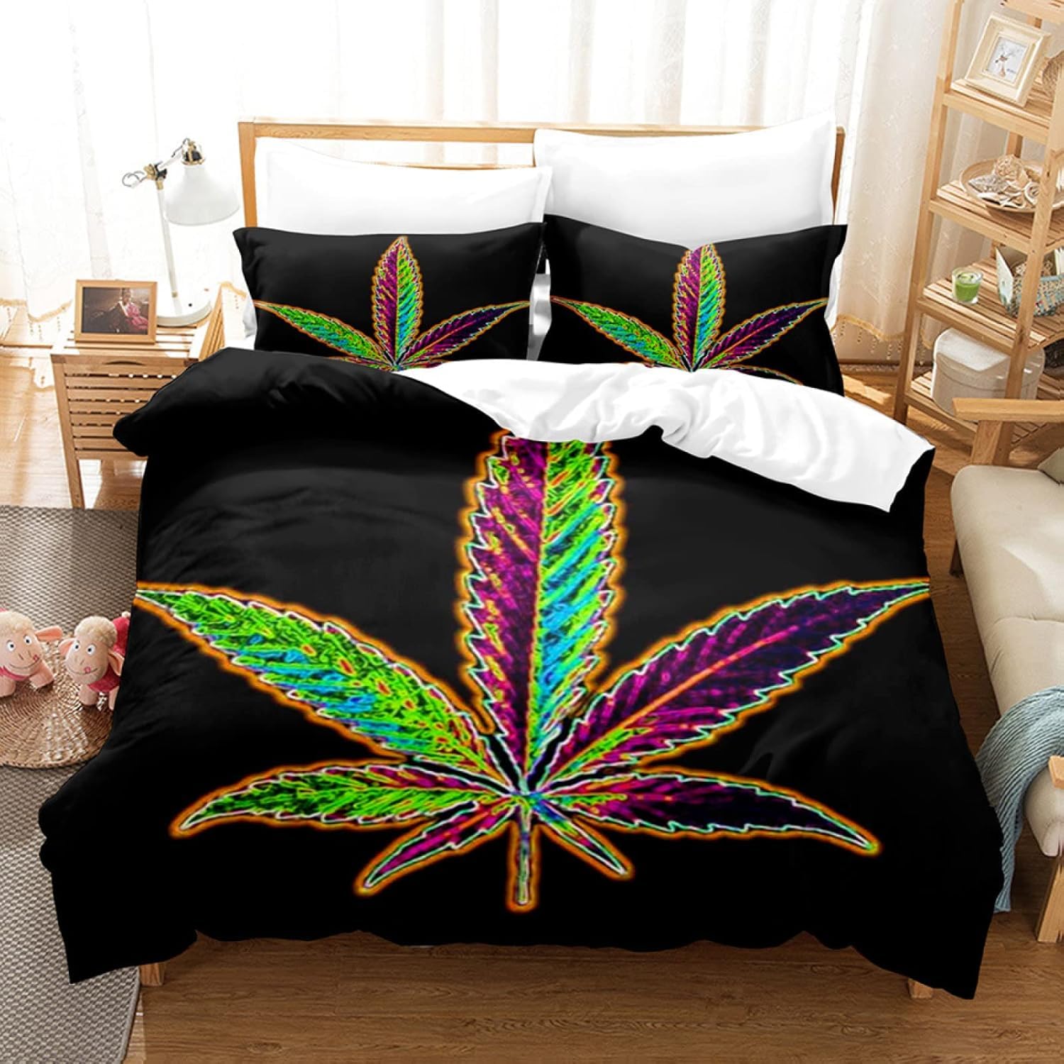 Parure de lit hypoallergénique microfibre feuilles de plantes pour literie 220x240 cm