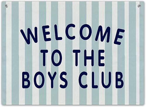 Miniatura 17 de Decoración de sala de juegos para niños, pancarta de lona de lino Welcome To The Boys Club, bandera azul para colgar en la pared para habitación
