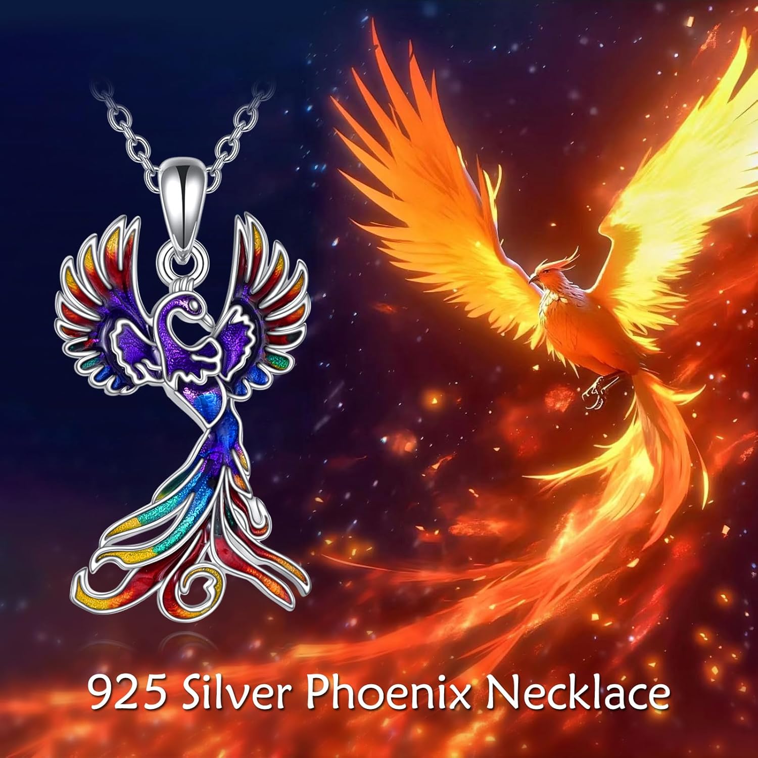 YAFEINI Phoenix Pendant Necklace 925 Sterling Silver Jewelry Gifts for Women Mom (Rainbow) - Image 4