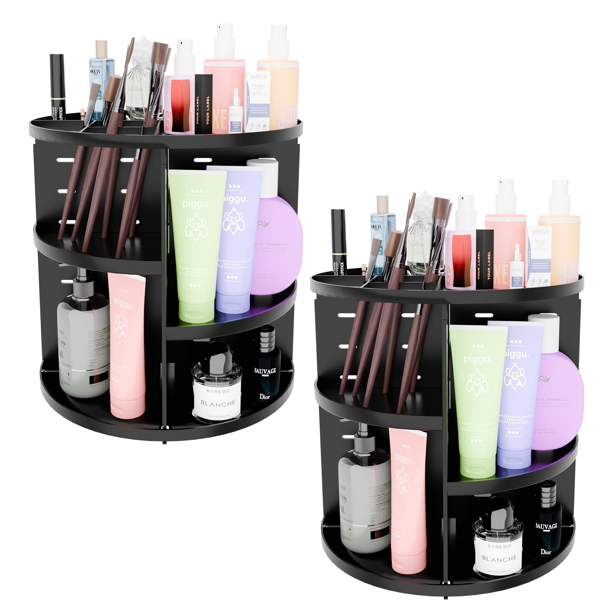 Kuber Industries Pack of 2 Makeup Storage Organizer | Cosmetic Organizer Box for Dressing Table | 360° Rotating Makeup Organizer Tray | Vanity Countertop Box | Desk Organizer | Black (B0D2NG8HZG) Amazon Price History, Amazon Price Tracker