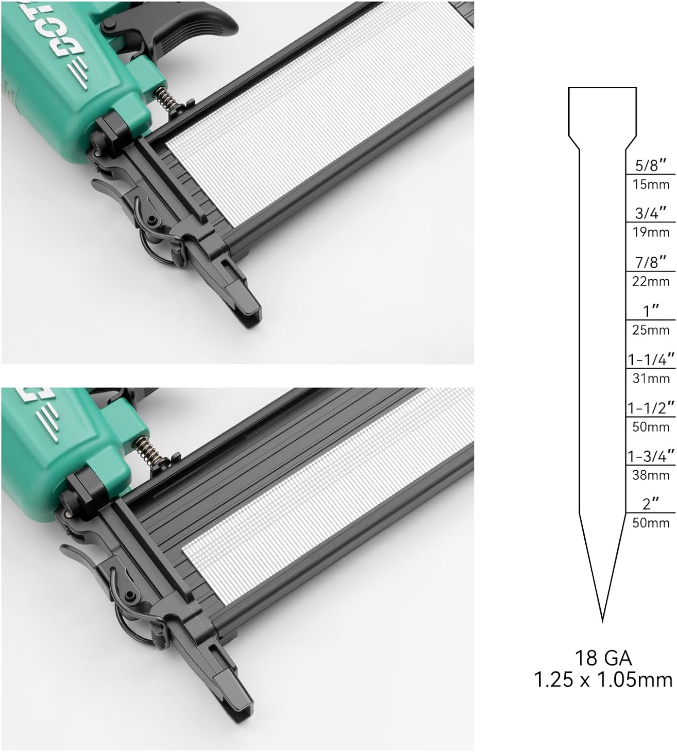 18-Gauge 3/8-Inch to 2-Inch Pneumatic Brad Nailer Compatible with Any Air Compressor,for Carpentry, DIY,Woodworking