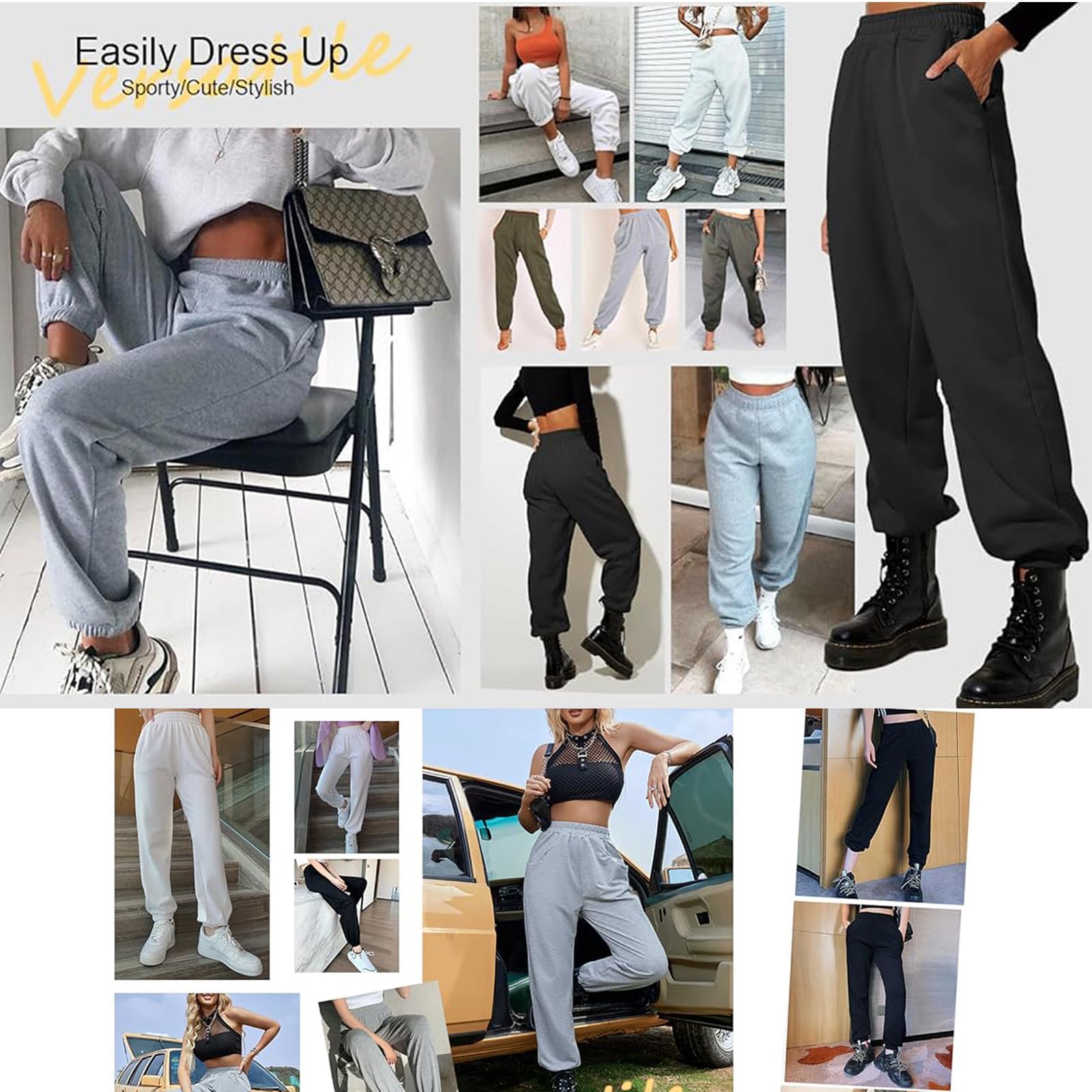 Nuofengkudu Donna Harem Jogger Pantaloni con Tasconi Vita Alta Larghi Lunghi Elastico Caviglia Classico Fitness Pantalone Running Sportiva