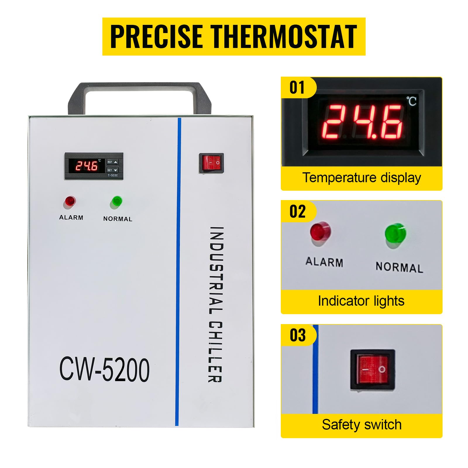 Enfriador de agua Industrial Refrigeración CW-5200,Enfriador De Tubo Láser Co2 Enfriador Industrial Termostato Precido para Máquinas De Grabado CNC/Grabador Láser 80w/130w (CW-5200DG)