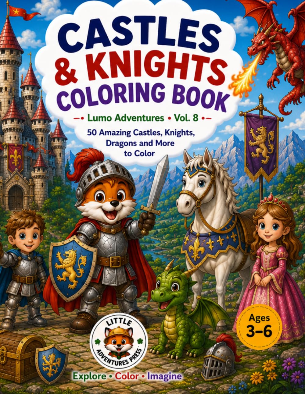 Castles & Knights Coloring Book: 50 amazing castles, knights, dragons and more to color (Lumo Adventures)