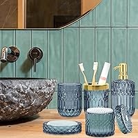 Vista 4 de Juego de Accesorios de Baño Azul – Juego de 5 Piezas de Accesorios de Baño de Vidrio Transparente
