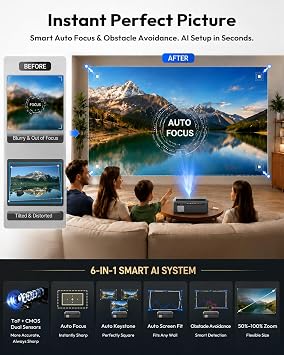 4K Ultra HD Google TV Projector, 2300 ANSI Lumens Daytime Smart Projector with Wi-Fi 6 & Bluetooth, ToF Auto-Focus, 38W Dolby Audio, HDMI ARC, Home Ceiling Projectors for Bright Rooms, Outdoor Movie