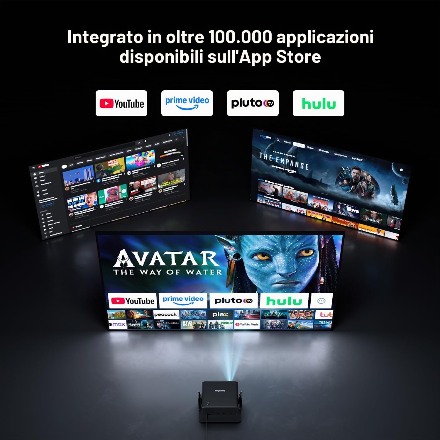 Proiettore Compatibile con Netflix, Proiettore Smart da 28000 Lumen 4K Supporto, Risoluzione Nativa 1080P, WiFi 6 e Bluetooth, Messa a Fuoco Elettrica e Correzione Trapezoidale 4D, Oltre 100000 Apps