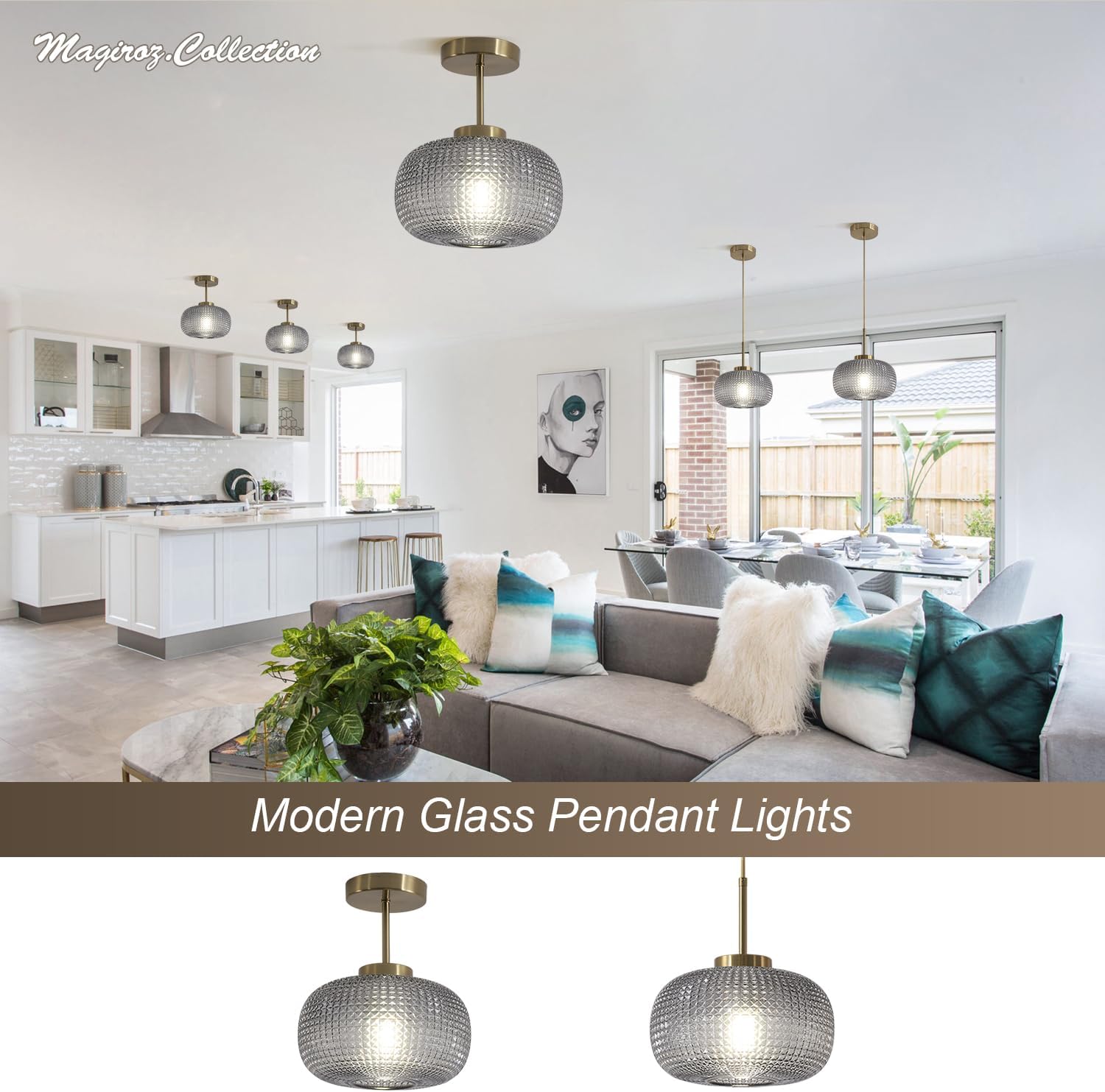 Semi Flush Mount Ceiling Light Golden Hallway Light Fixture Smoke Gray Globe Glass Ceiling Light Industrial Close to Ceiling Light Gold Bedroom Ceiling Lamp for Kitchen Dining Room MCL30B