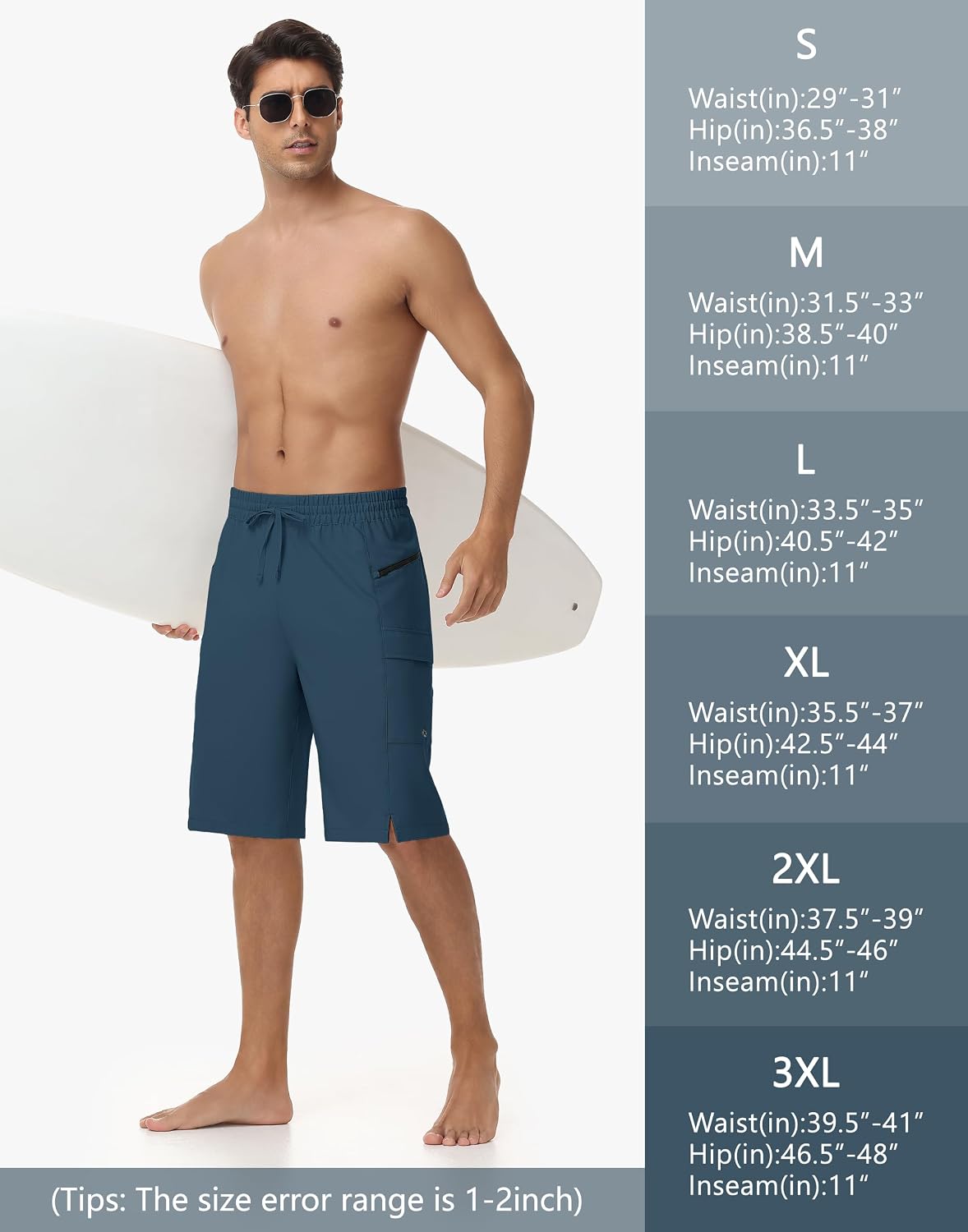 MIVEI 11" Mens Swim Trunks Board Shorts Swimwear No Mesh Liner - Long Quick Dry Beach Surf Bathing Suit with 4 Pocekts UPF50+
