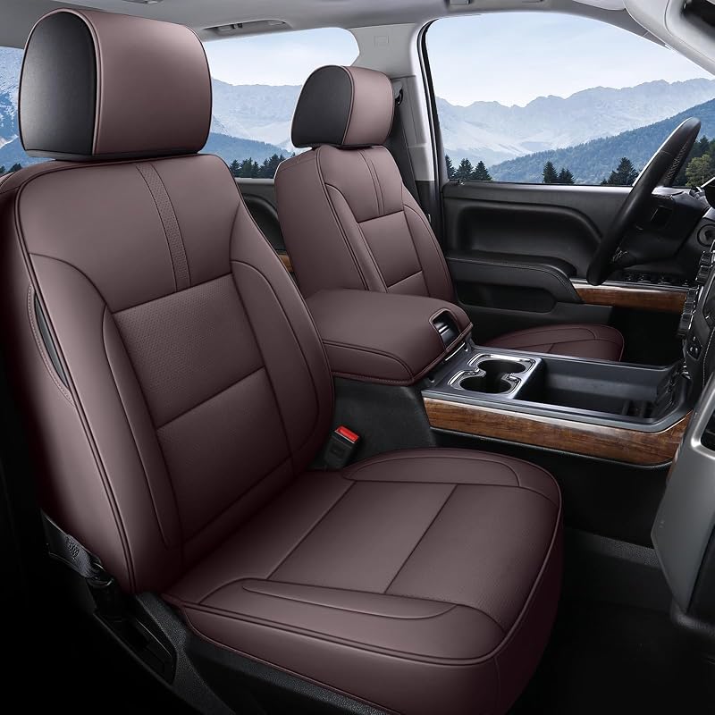 Capa para Banco de Carro em Couro Sintético Coverado para Chevy Silverado e GMC Sierra 1500, 2500HD e 3500HD Marrom, conjunto completo