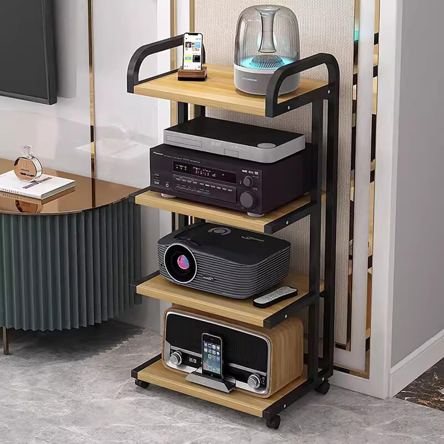 4Tier Av Media Stand Cd Player Stand Stereo Component Storage Cabinet Stereo Rack Audio Tower Cd Player for Home/Office/Audio Video/Dj/Theatre,Color 2,50x40x118cm