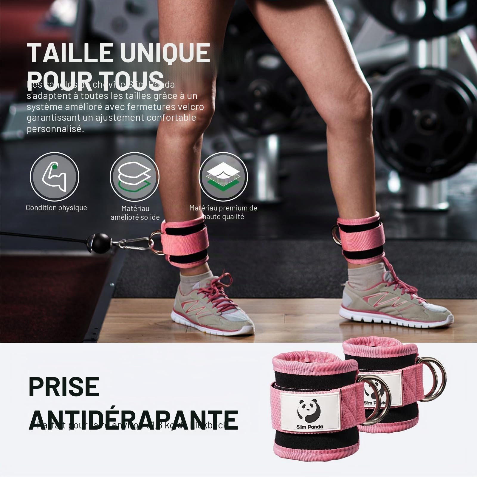 Slim Panda Sangle Cheville Musculation Poulie (rembourré) - Sangle Musculation et de Fitness sur Le Câble Machines - Ankle Straps
