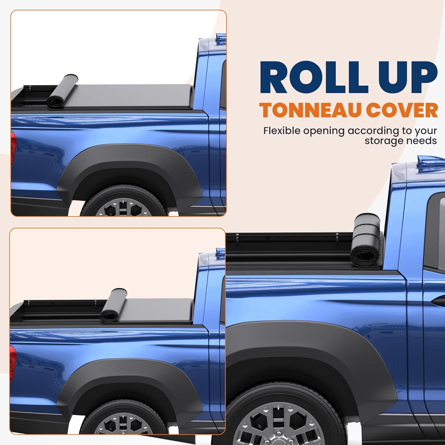 KUIPERAUTO Soft Roll Up Truck Bed Cover Compatible for 2017-2026 Honda Ridgeline w/o Roll Bar or Utility Track System | 5 FT Bed On Top 64 inch Vinyl Tonneau