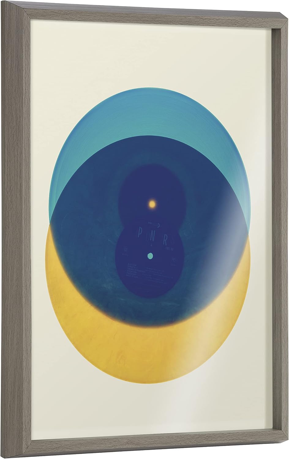 Kate and Laurel Blake Colorful Records Blue Yellow Framed Printed Glass Wall Art by Emiko and Mark Franzen of F2Images, 18x24 Gray, Decorative Vinyl Record Art on Glass
