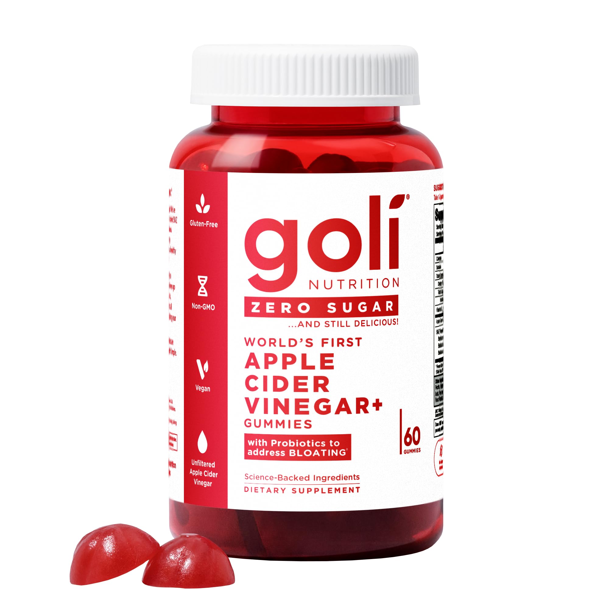 Goli Zero Sugar Apple Cider Vinegar Gummies - ACV with Vitamin B12 and Probiotics - No Sugar Alcohols - Vegan, Keto-Friendly, Gluten-Free