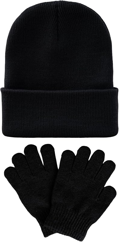 Kids Beanie Hats and Gloves Set Kid's Knitted Beanies Hat Winter Gloves for Boys Girls