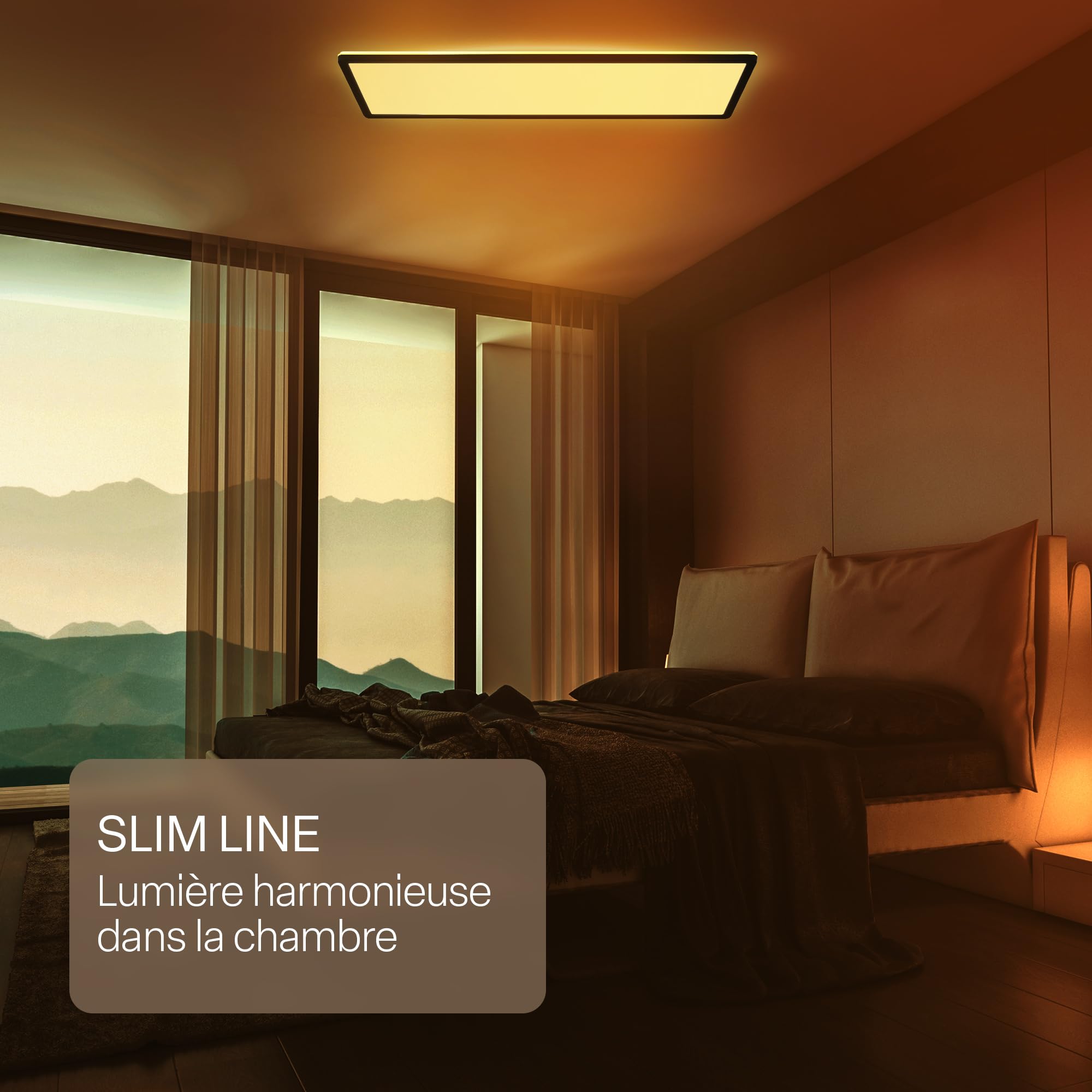 B.K.Licht - Plafonnier LED plat avec télécommande, CCT réglable de chaud à lumière du jour, intensité réglable, IP44, plafonnier salle de bain, lustre cuisine, lustre salon, 58x20x3 cm, noir