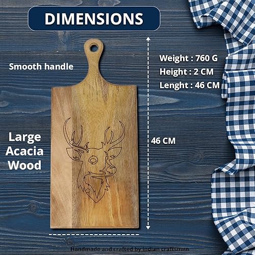 Miniatura 4 de Zenith's DECOR Tabla de servir de madera de acacia maciza hecha de madera de alta calidad, tabla de cortar, tabla de cortar tabla de cocina hecha de