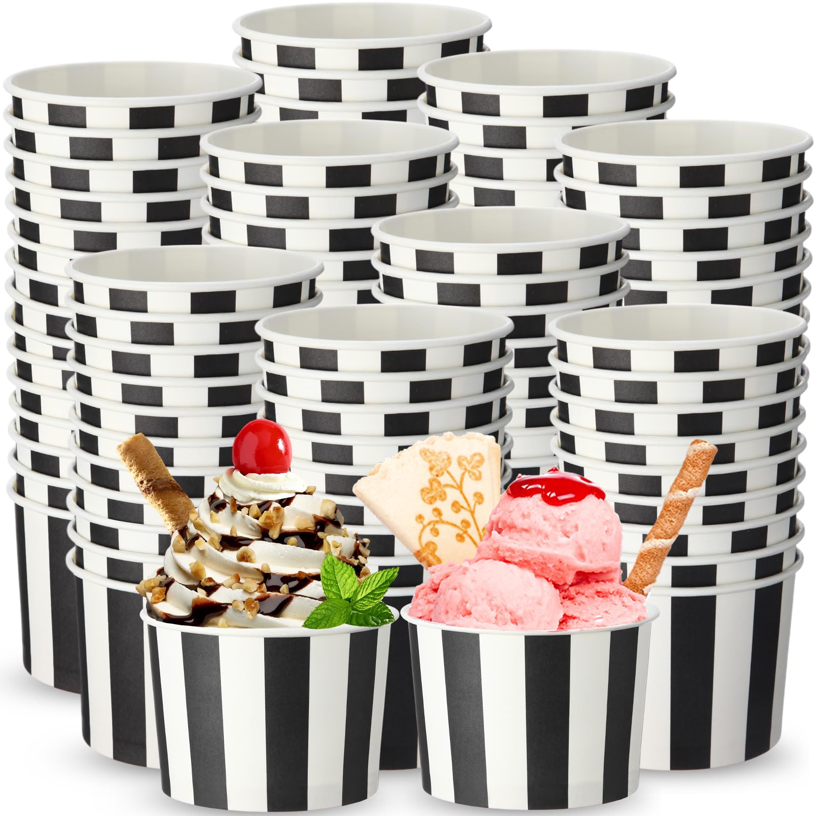 200 Pack Halloween Black White Stripes Ice Cream Cups 5 oz Disposable