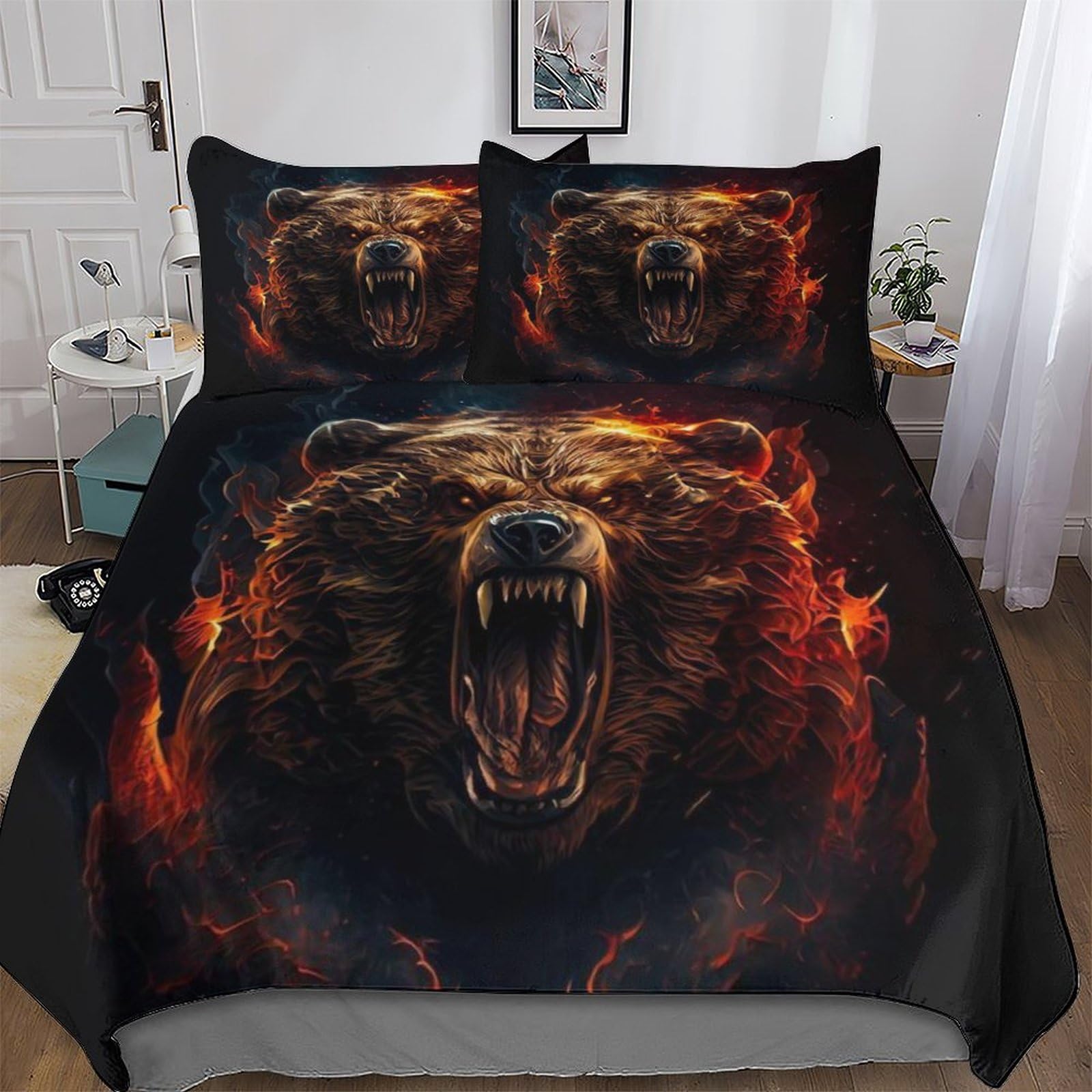 Housse de couette ours microfibre King anti-plis pour lit d'adolescent