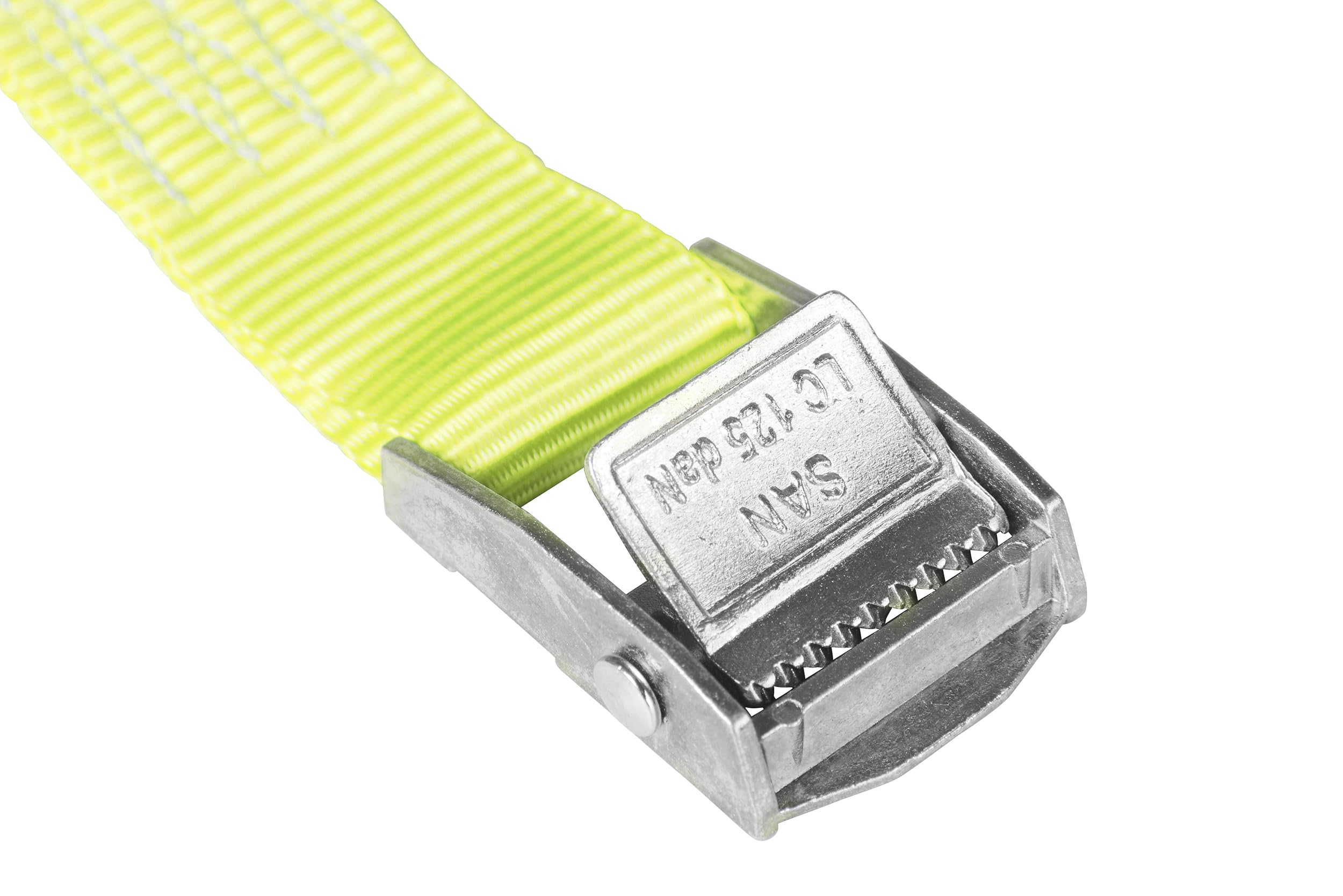 Sandax 6X Spanngurte mit Klemmschloss im Set, 6m lang, 25mm breit, neon-gelb, Zurrgurte mit Klemmverschluss kurz, belastbar bis 250kg, DIN EN 12195-2, Einteilige Befestigungsgurte Klemmschlossgurte - 3