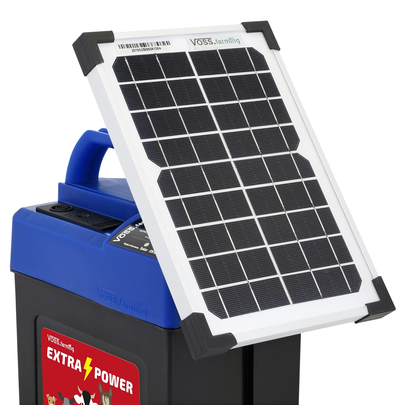 VOSS.farming Weidezaungerät Set Extra Power 9V Elektrozaungerät mit Batterie Solarmodul Zaunprüfer mobil Weidezaun Elektrozaun