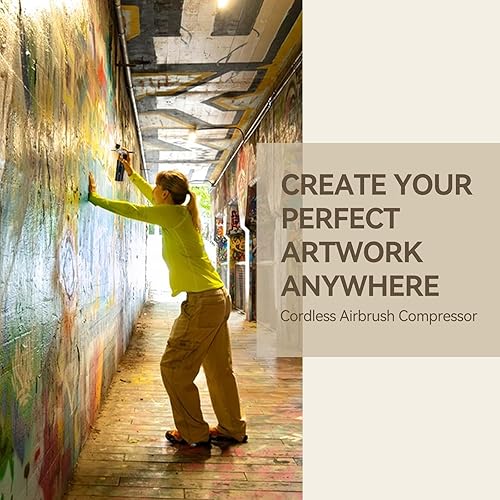 Miniatura 3 de LAKIX Kit de aerógrafo con compresor, pistola de aerógrafo recargable inalámbrica, 36PSI cepillo de aire portátil de mano para uñas, pintura,