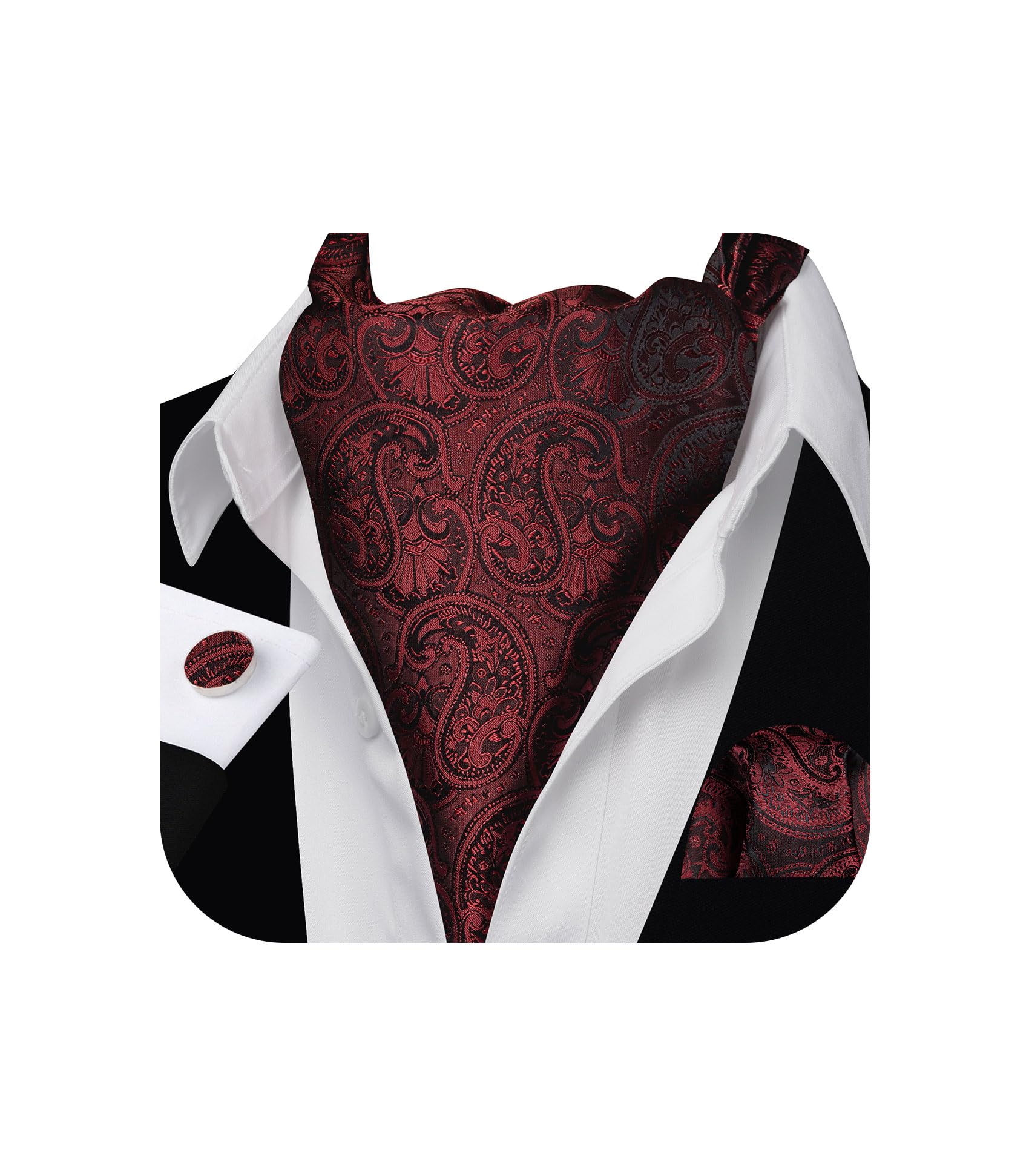 Barry.Wang Ascot for Men Cravat Tie Sets Paisley Scarf Self Tie Necktie