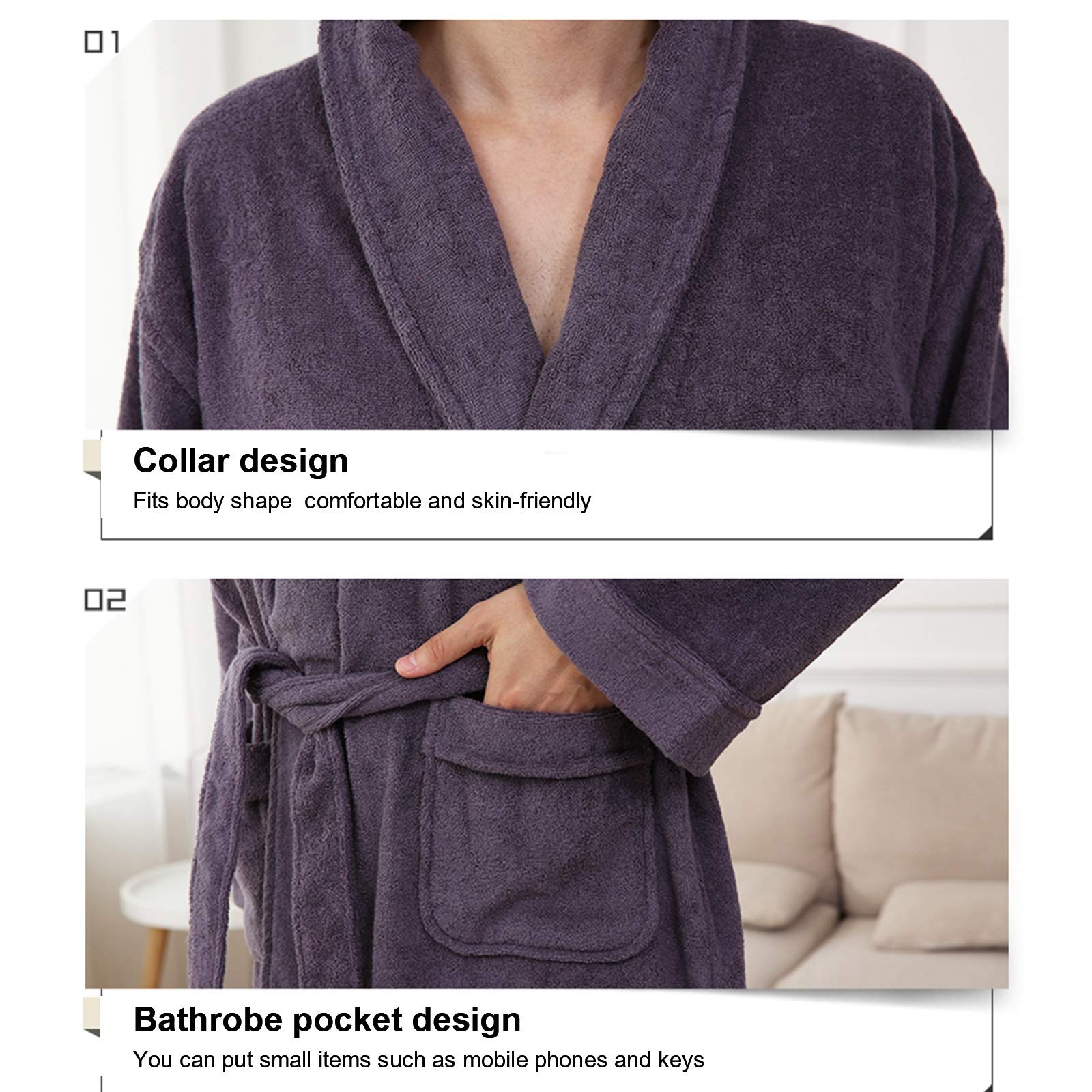 Generic Accappatoi Asciugamano Accappatoio Uomo Donna, Accappatoio Donna Soffice Addensare Cotone Kimono Accappatoi Lunghi Pigiama Camicie da Notte Leggero per Doccia