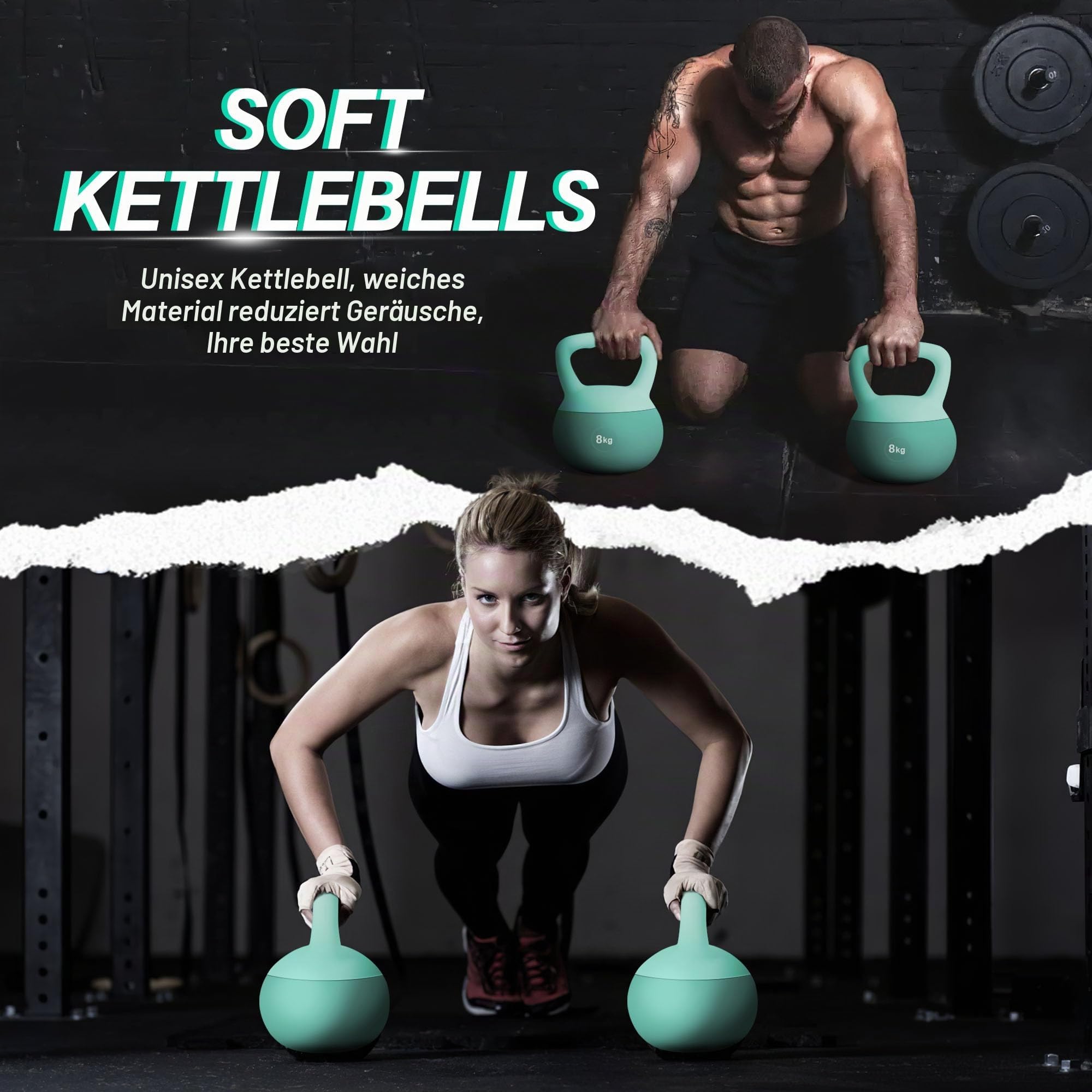 soges Kettlebell aus weichem PVC, gefüllt mit Eisensand, mit breitem, rutschfestem Griff, Krafttraining und Fitness, Training zu Hause und im Fitnessstudio