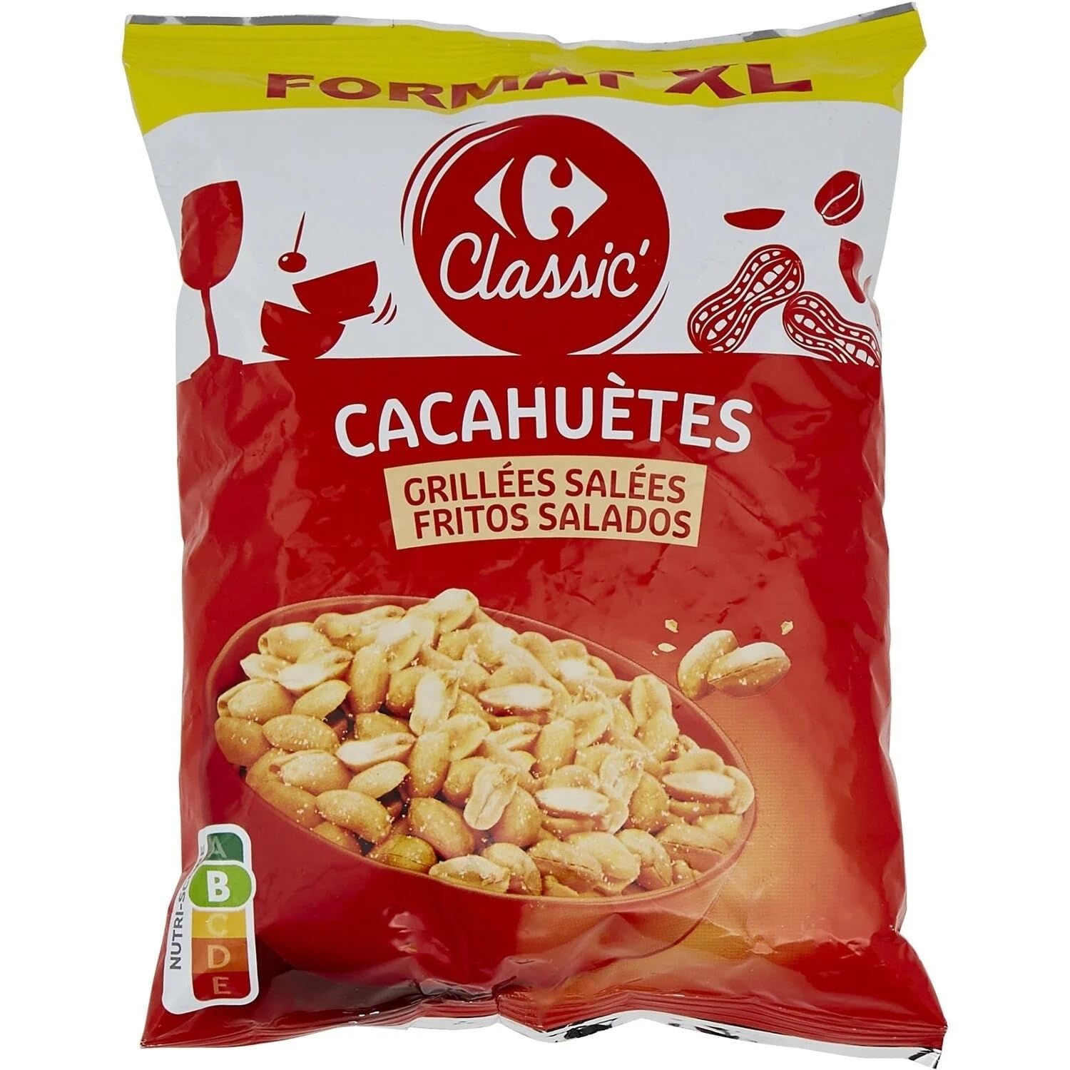 CARREFOUR CLASSIC - Cacahuètes Grillées à l'Huile et Salées - Recette à l'Huile de Tournesol - le paquet 500g - Le Lot De 4