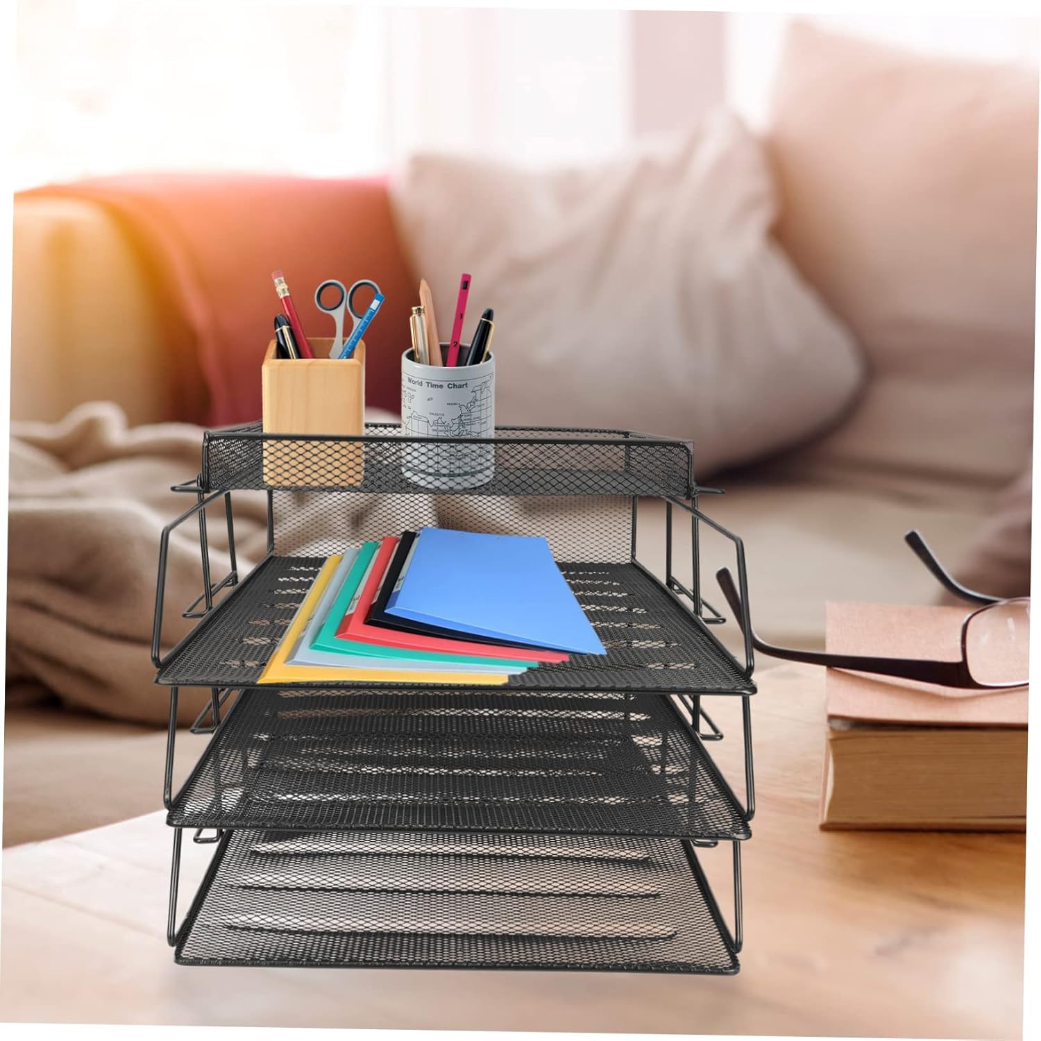 Stackable Iron File Holder Shelf Adjustable Desktop File Storage Rack for Office Organization Metal Organizer for Papers and Sundries