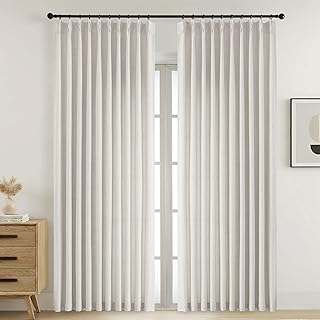 Extra Wide Natural Pinch Pleated Curtains 90 Inches Long 2 Panels Set, Light Filtering Soft Airy Fabric Textured Curtains for Patio Sliding Glass Door, Modern Window Drapes, 2x60Wx90L Inches