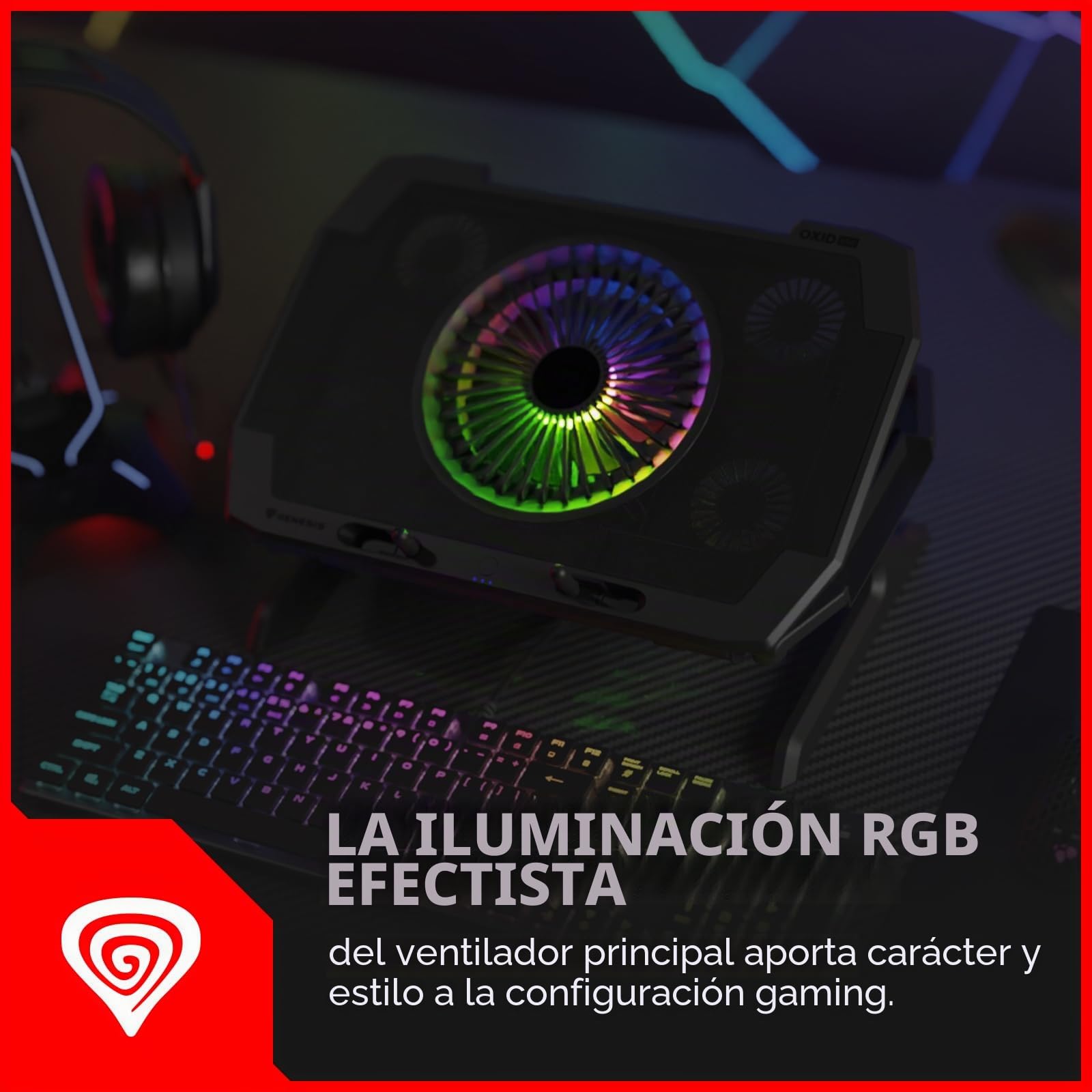 genesis BASE REFRIGERADORAS OXID 850 RGB 15.6"-17.3" USB, 5 VENTILADORES