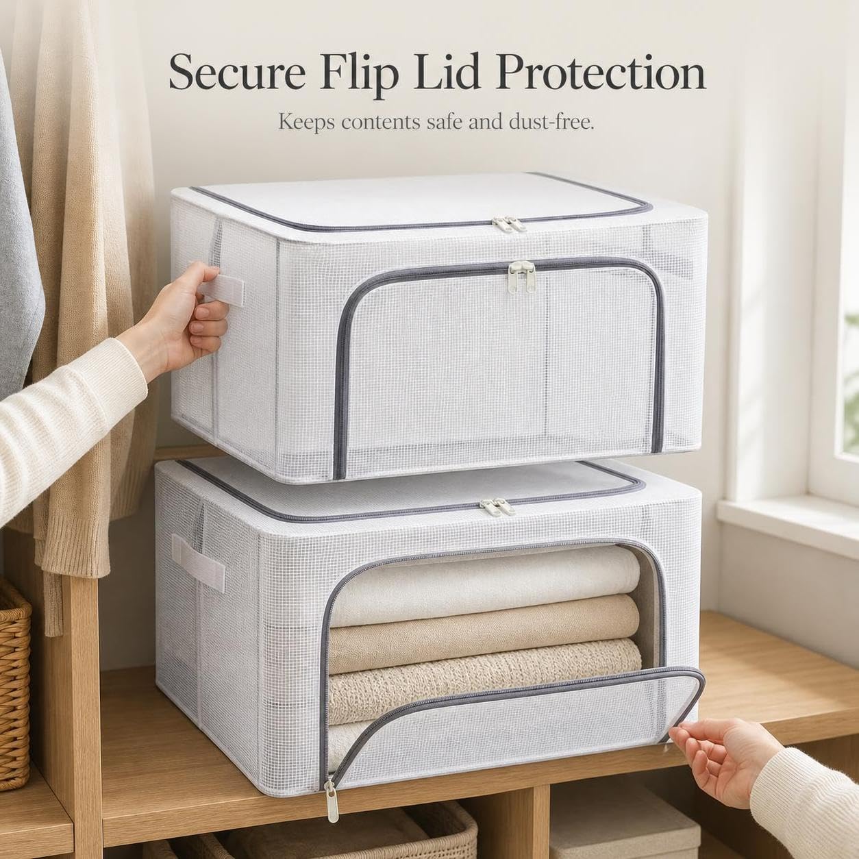 Caja almacenamiento plegable, Gris oscuro, 66L, 3 varillas