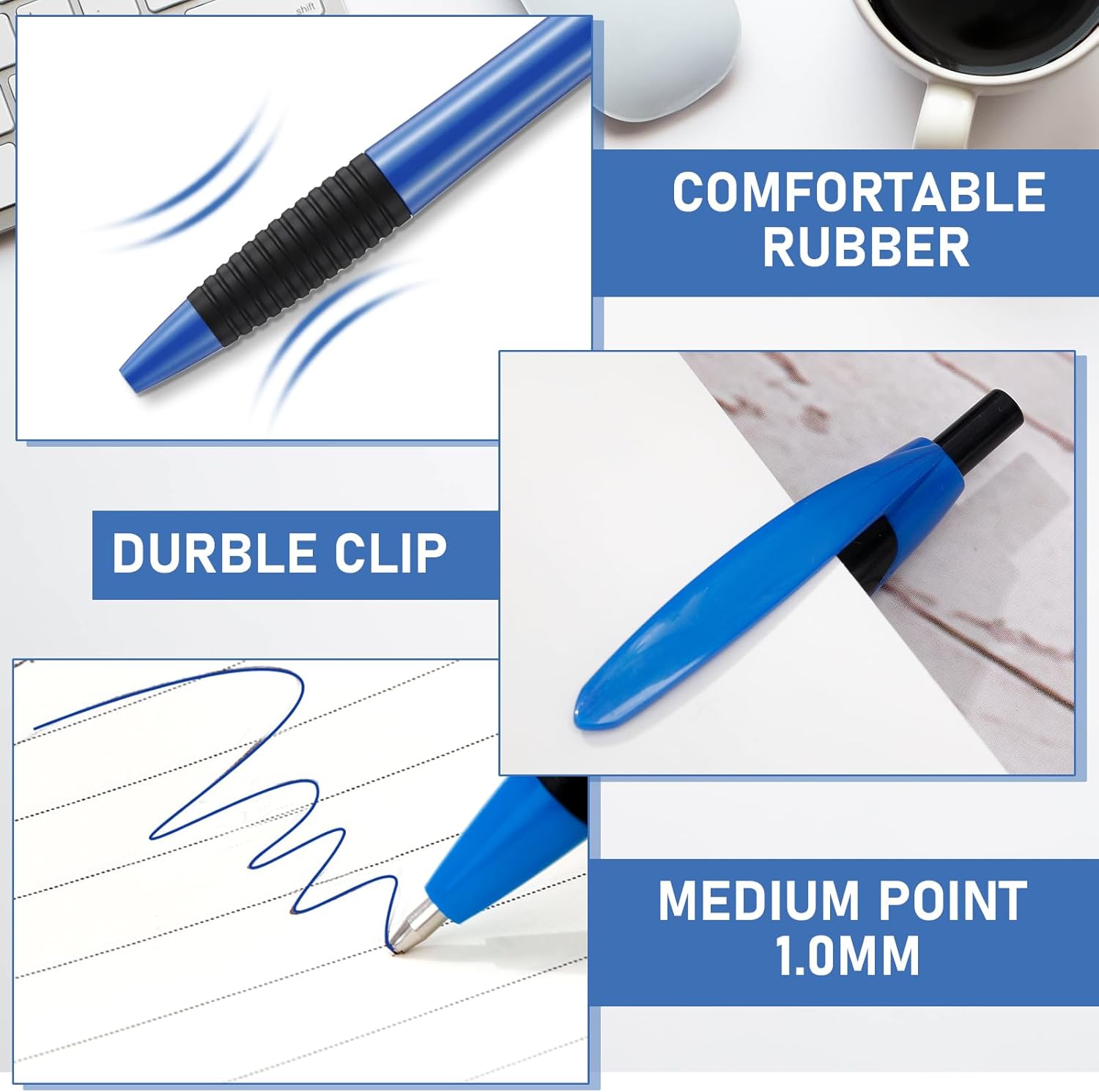 Sayglossy 120 Pack Ballpoint Pens Bulk Retractable Ballpoint Pen 1.0mm Medium Point Ink Smooth Writing Soft Gripped No Smear for Teacher School Office Journaling Supplies(Blue (blue Ink))