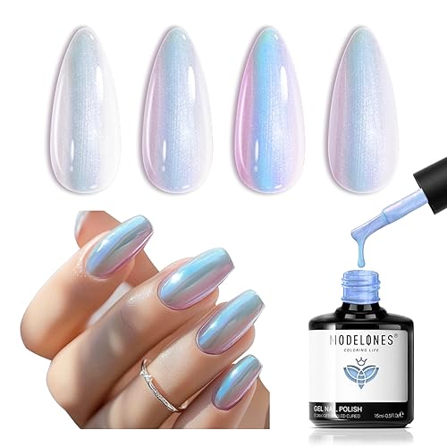 Miniatura 15 de Modelones – Esmalte de gel rosa claro efecto ojo de gato con purpurina holográfica tipo jelly glass, 0.51 onzas líquidas, brillo reflectante