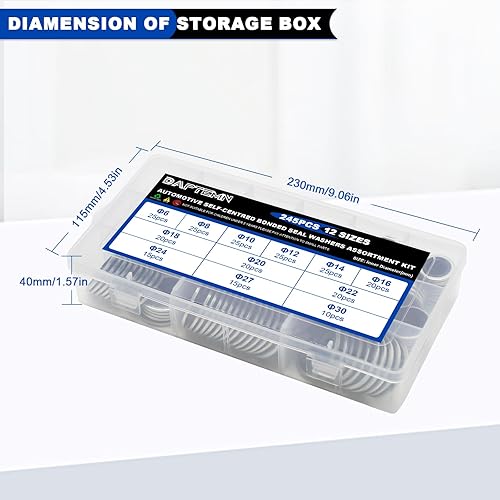 Miniatura 8 de Daptemn 245 piezas arandelas de sellado adheridas, arandelas de goma de sellado autocentradas métricas de acero chapado en zinc NBR, juego surtido