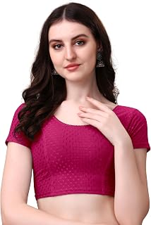 Mogsa Stylish Cotton Saree Blouse for Women | Soft Dobby Stretch Fabric | Round Neck | Stitched Blouse for Party, Casual &... Price In India