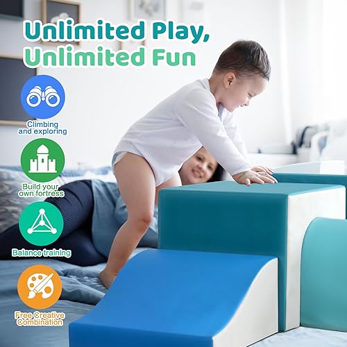 Miniatura 4 de Sumbababy Bloques de escalada de espuma para niños pequeños con un túnel - 4 bloques de espuma - Escaladores de interior para niños, estructuras de