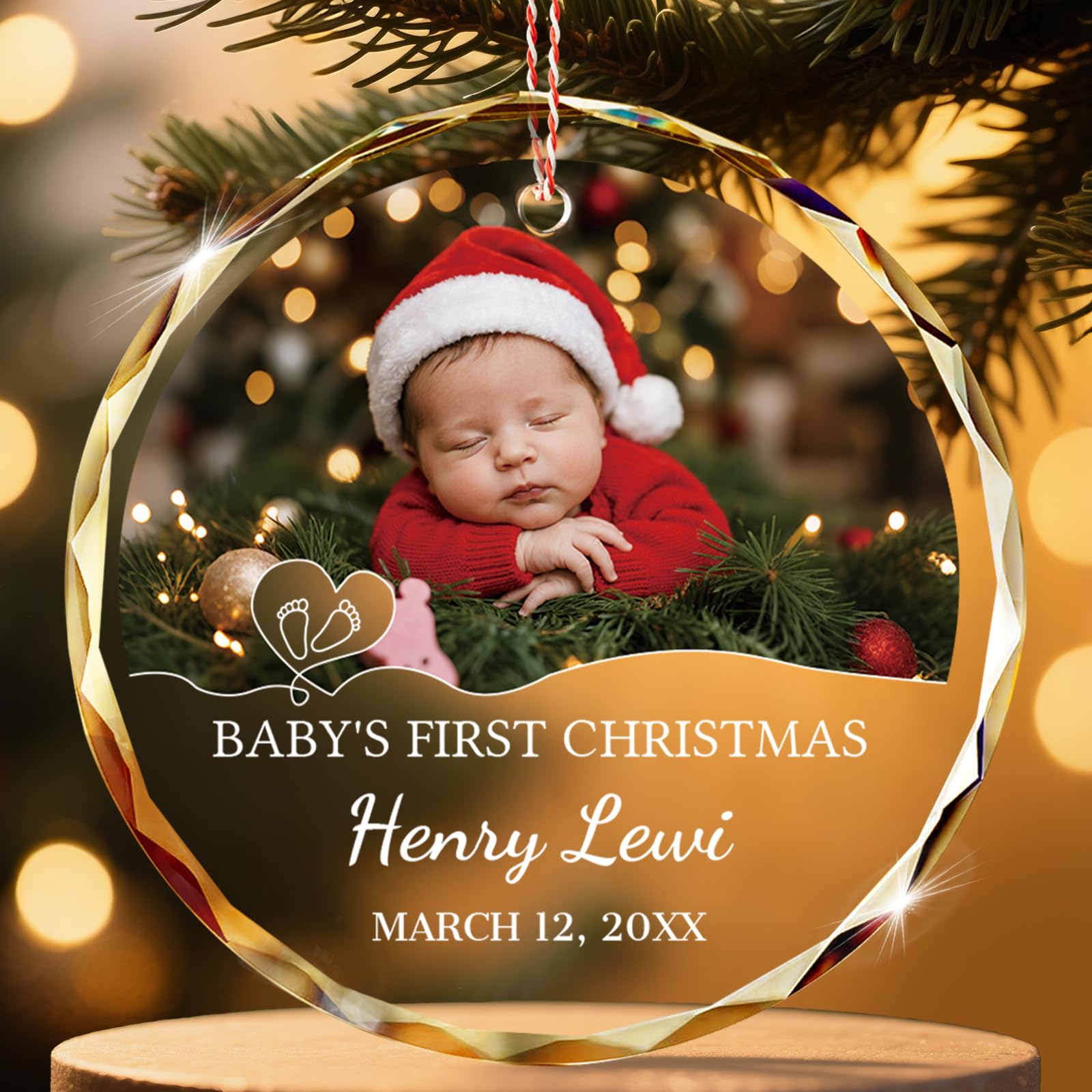 ALBK Personalised Babys First Christmas Bauble with Photo- Custom Baby's First Christmas Glass Decorations, Ideal Xmas Gifts for Girls, Boys, Kids, Toddlers, New Babies
