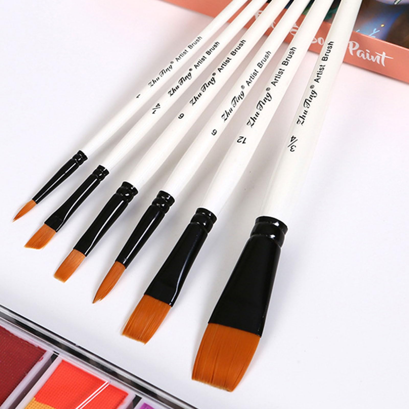 Set 6 Pennelli Per Acquarello E Acrilico | Setole In Nylon Per Artisti - Foto 2